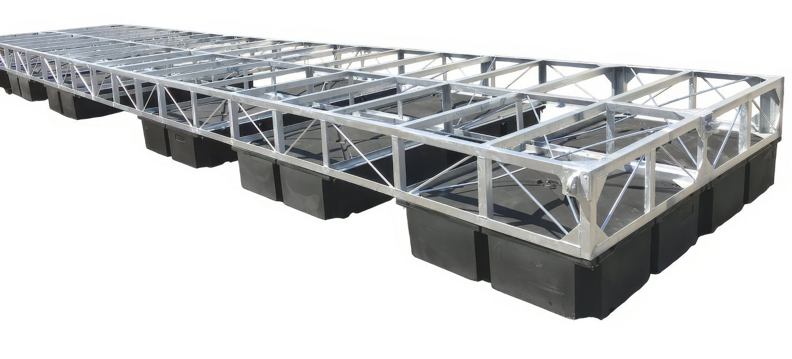 Picture of a Dock Hardware galvanized steel truss dock on floats.