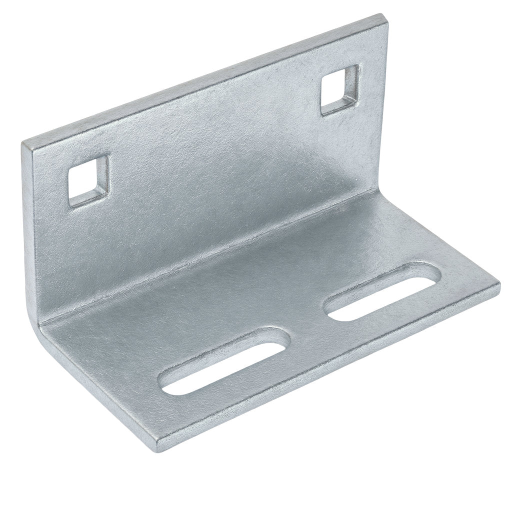 Dock Hardware DH-CA Cleat Angle, 5″ galvanized steel dock bracket with 2-3/4″ legs, 9/16″ bolt holes, and slotted holes for cleat installation.