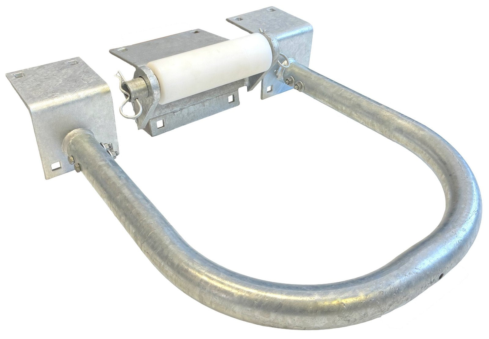 Picture of a Dock Hardware Pile Hoop Roller Assembly. 