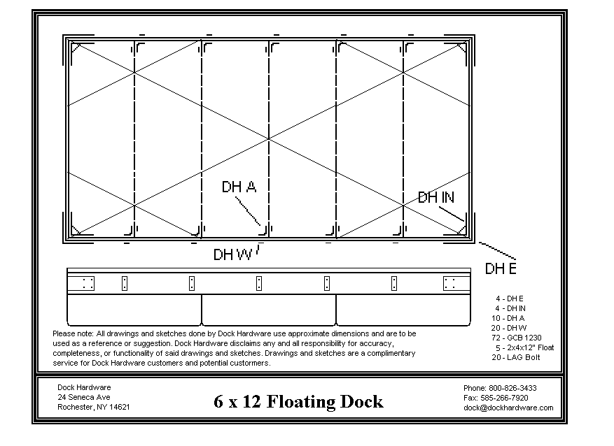 Floating dock kit 6' x 12' DH-DK0612 with galvanized hardware and floats