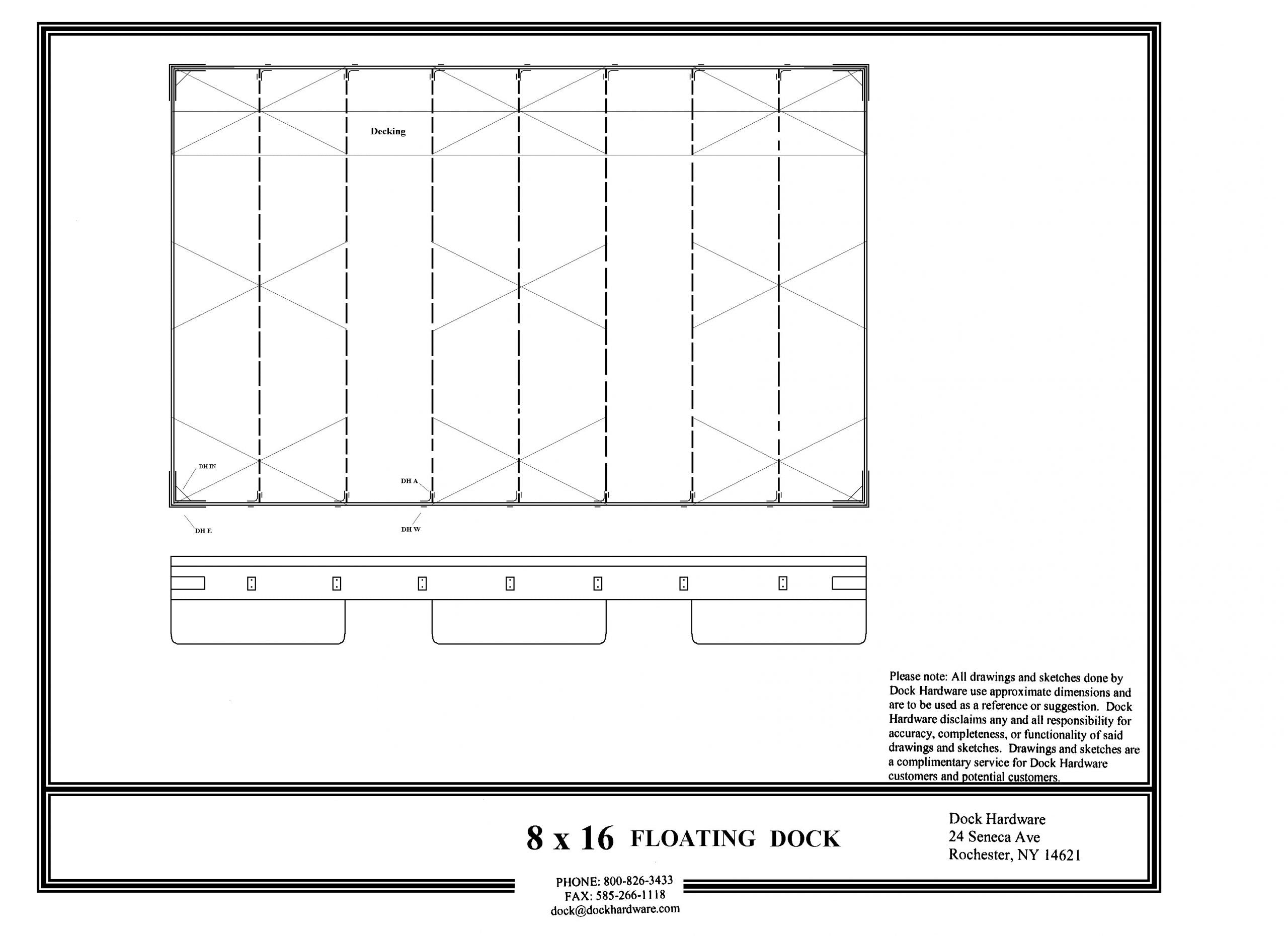 8' x 16' Floating Dock Kit DH-DK0816 with galvanized hardware and floats