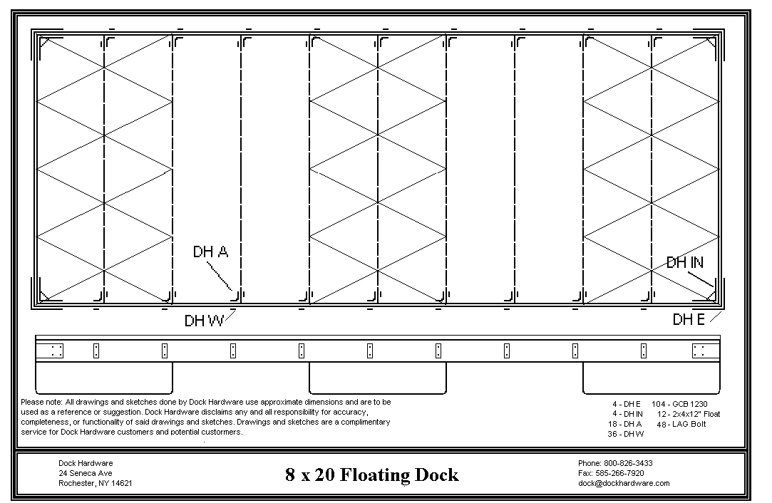 8' x 20' Floating Dock Kit DH-DK0820 with galvanized hardware and floats