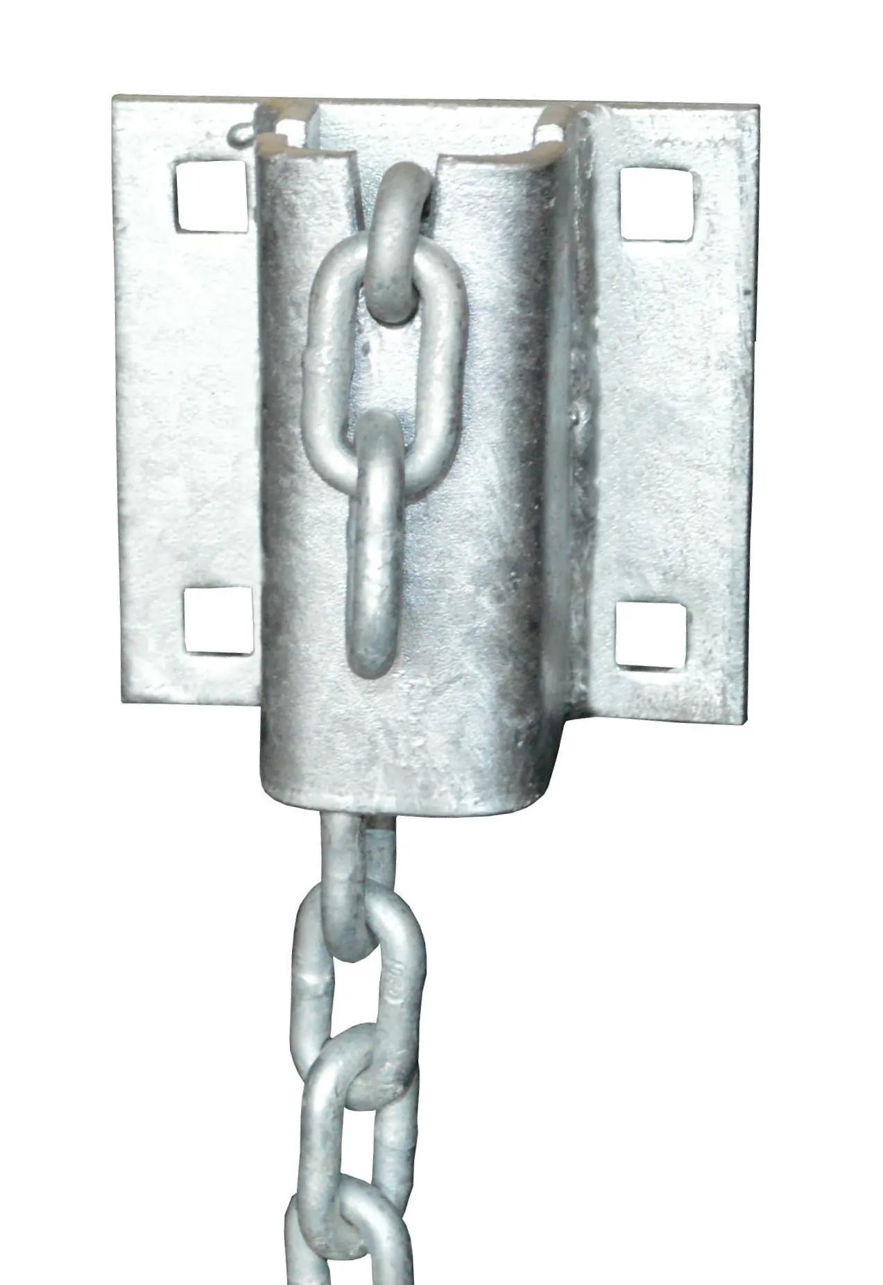 5 inch by 5 inch galvanized dock chain retainer with bolt holes