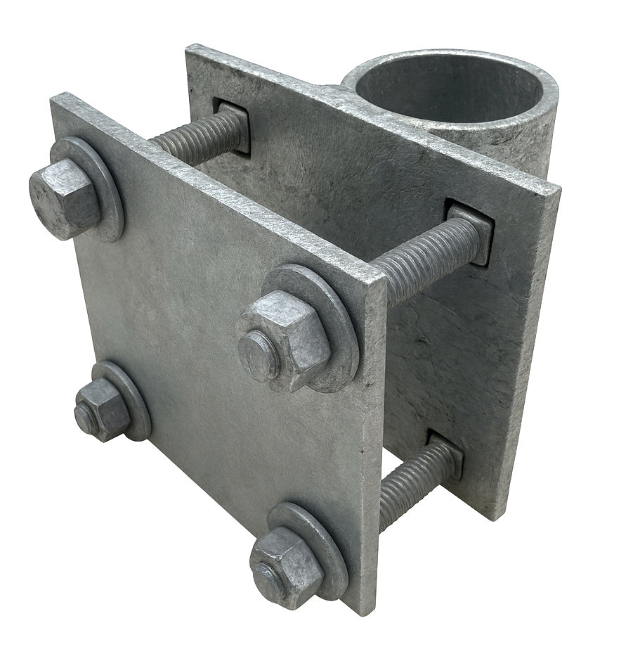 Dock Hardware 2 inch pipe holder kit with backer plate and fasteners back view