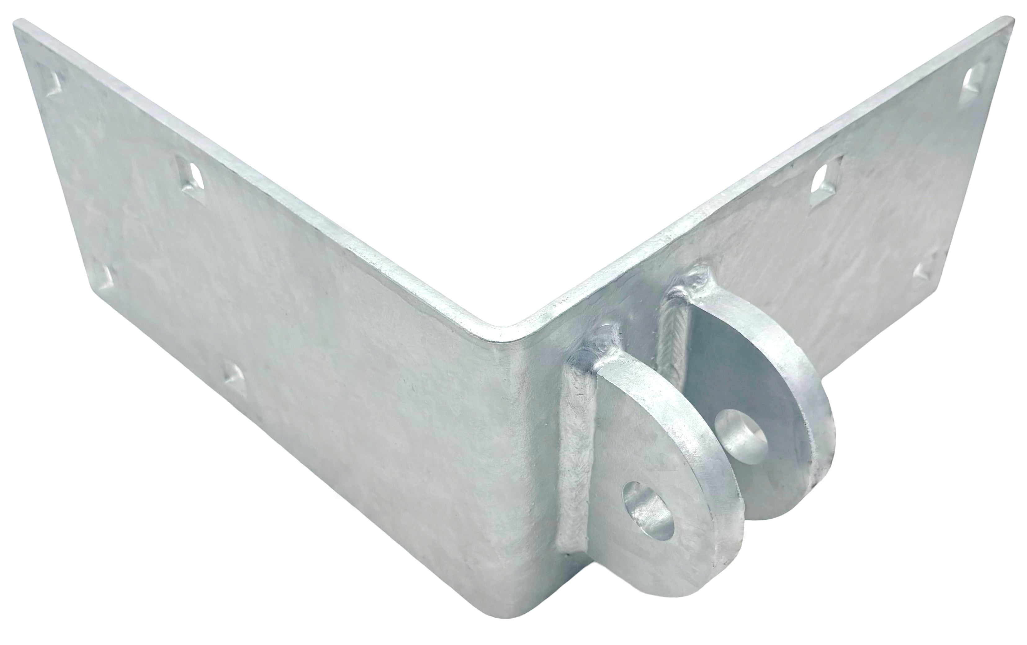 Dock Hardware DH-F Outside Corner Female – 1/4″ galvanized steel dock connector with 10.25″ legs, 5″ height, and two 1/2″ welded ears for secure dock corner connections.