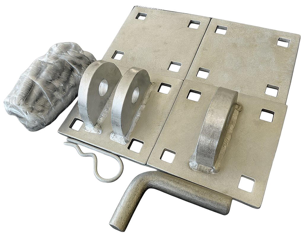 Dock Hardware DH-GLK Galvanized Dock Link Connector Kit with male & female connectors, backer plates, pin, hitch clip, and bolts