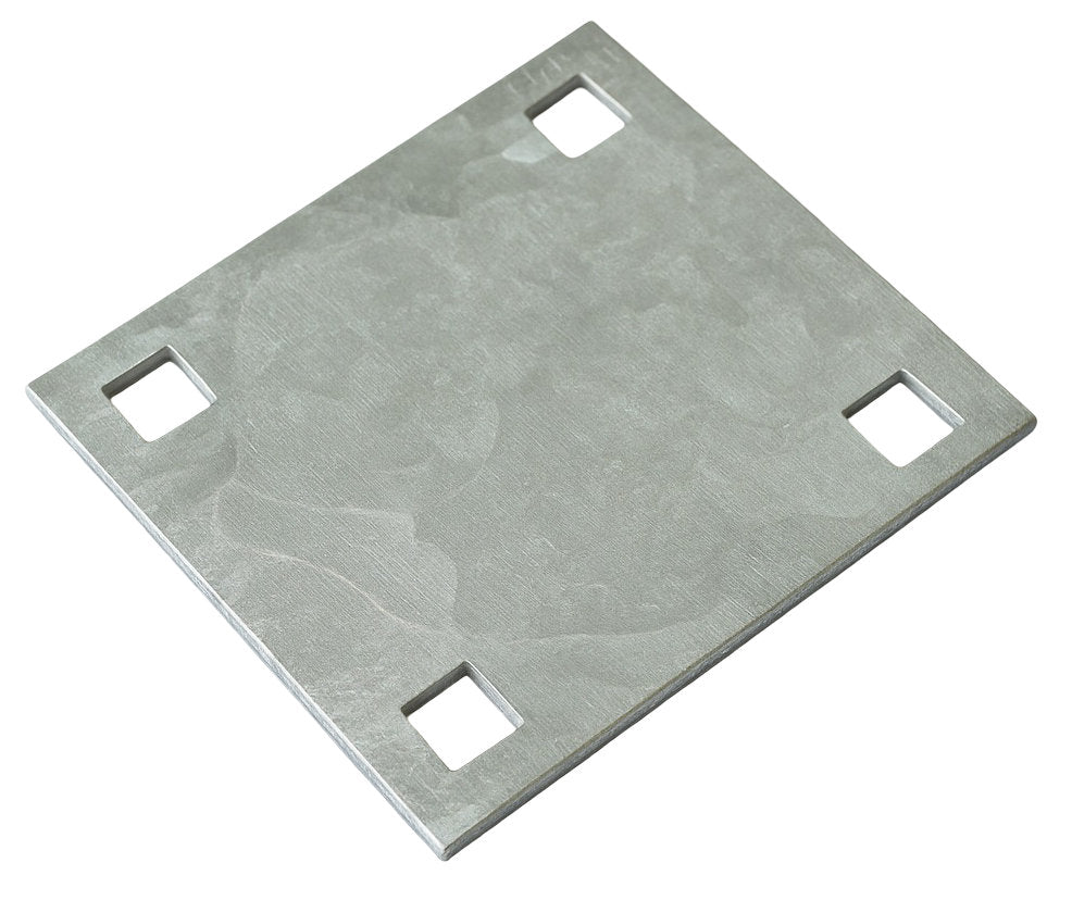 Dock Hardware DH-PHB Backer Plate, 8″ x 10″ galvanized steel dock reinforcement plate with 1/4″ thick build and pre-punched 9/16″ bolt holes for pipe holders.