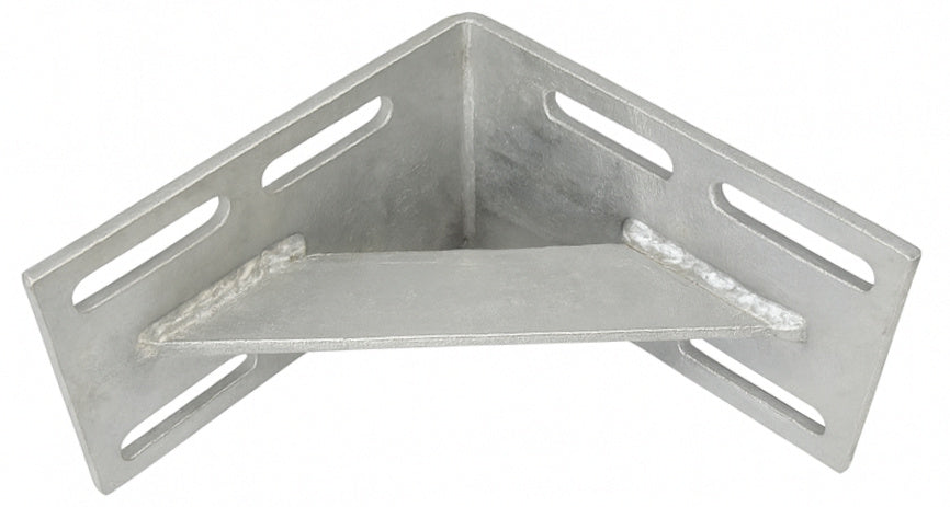 Dock Hardware DH-IN Inside Corner Bracket, 1/4″ galvanized steel with welded brace, 8.5″ x 8.5″ legs, corrosion-resistant dock reinforcement, made in USA.