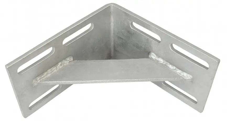 Galvanized Dock Hardware Inside Corner on a White Background.