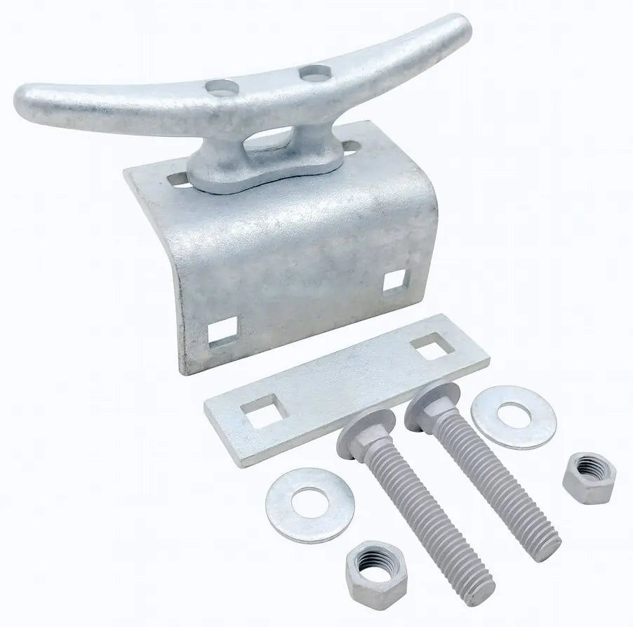 Dock Hardware DH-MC08-SET 8 inch galvanized cleat set with mounting hardware 8" galvanized dock cleat kit with bolts, angle, and washer plate