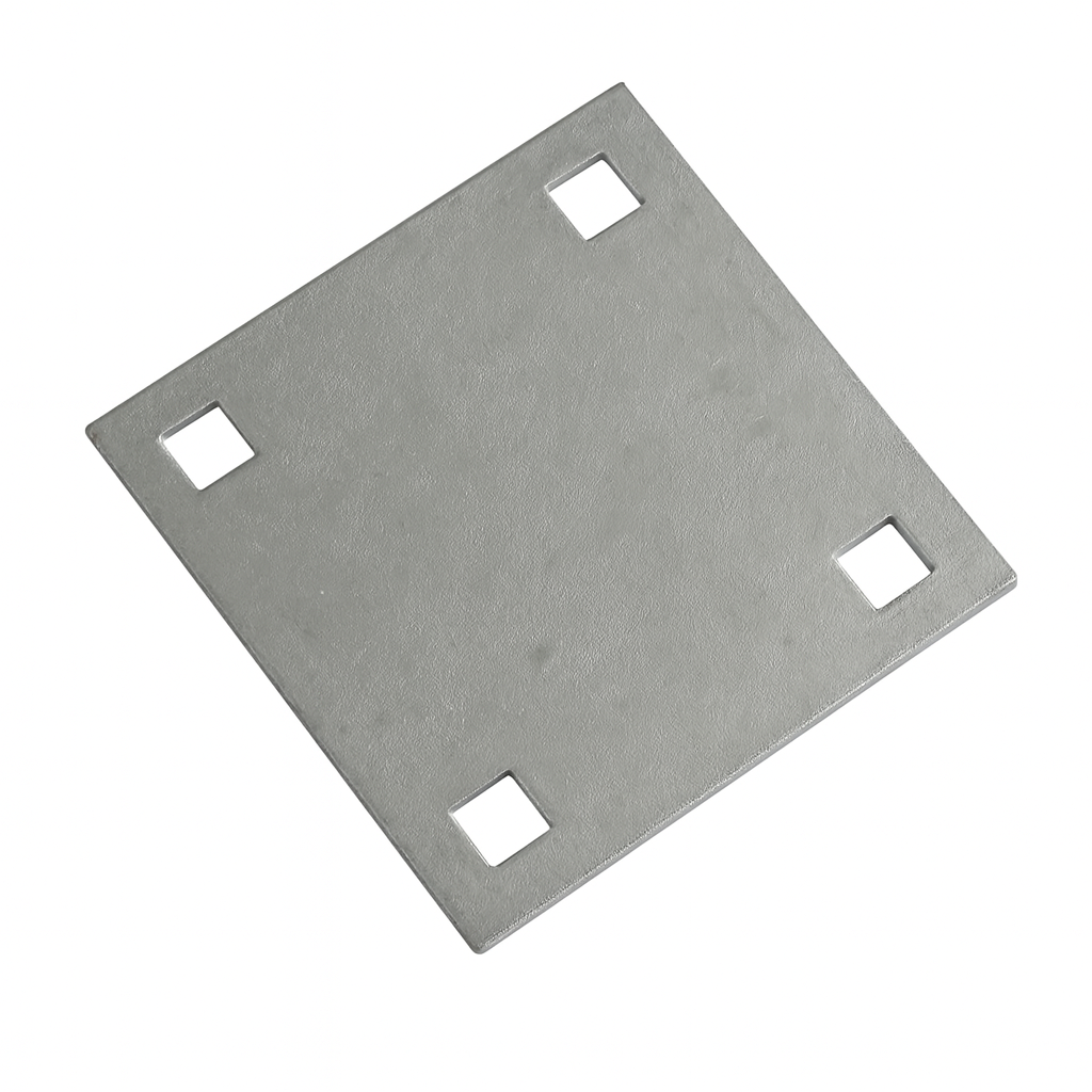 Dock Hardware DH-B Backer Plate, 5″ x 5″ galvanized steel dock reinforcement plate with 1/4″ thick construction and 9/16″ bolt holes for connectors and pipe holders.